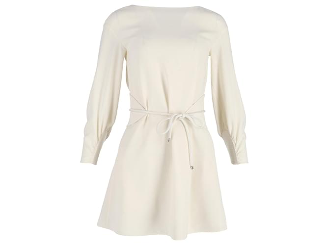 Emporio Armani Tie-Waist Long-Sleeve Mini Dress in Cream Polyester White  ref.1014732