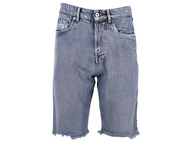 Miu Miu Crystal Embellished Cotton Denim Shorts in Blue