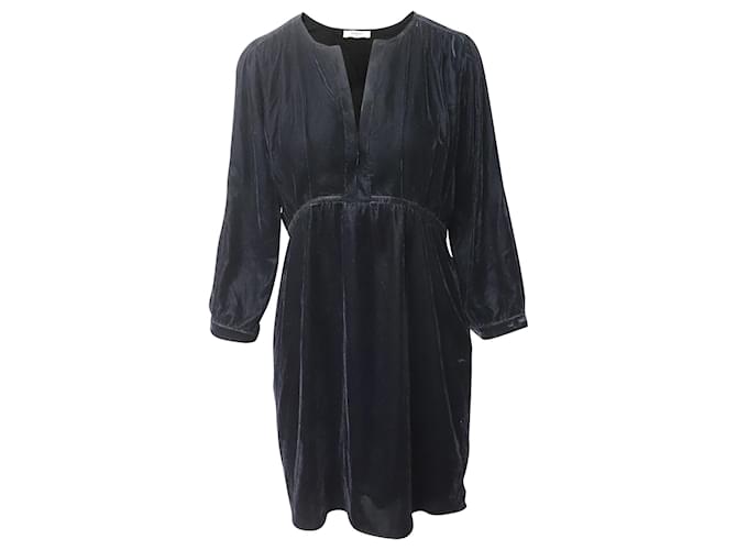 Ba&sh Mini-robe en velours à manches longues en velours noir  ref.1014788