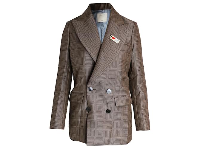 Sandro Double-Breasted Blazer Jacket in Brown Viscose Cellulose fibre  ref.1014794