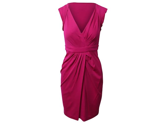 Diane Von Furstenberg Vestido recto drapeado en lana rosa fucsia  ref.1014800