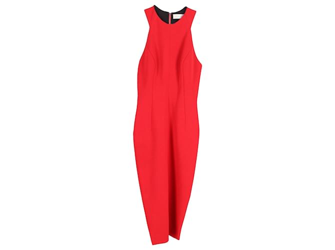 Victoria Beckham Racer Neck Sheath Midi Dress in Red Viscose Cellulose fibre  ref.1014807