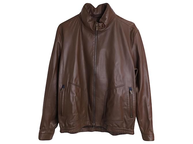 Ermenegildo Zegna Zegna Sport Biker Jacket in Brown Leather  ref.1014811