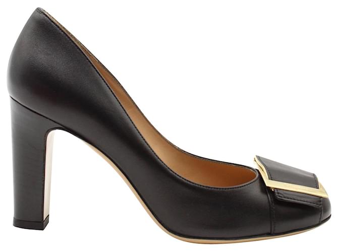 Salvatore Ferragamo Zapatos de salón con tacón en bloque en cuero negro  ref.1014815