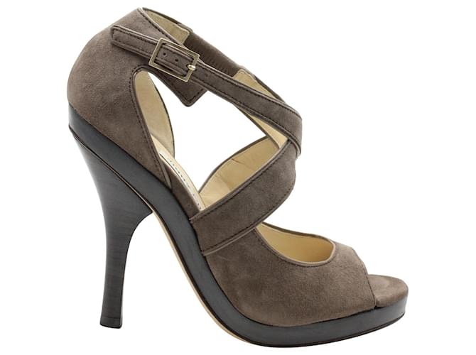 Sandalias Jimmy Choo Criscross en ante gris Suecia  ref.1014816