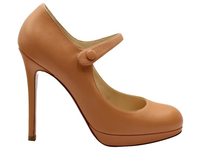 Christian Louboutin Guidolina 100 Mary Jane Pumps in Peach Nappa Leather  ref.1014817