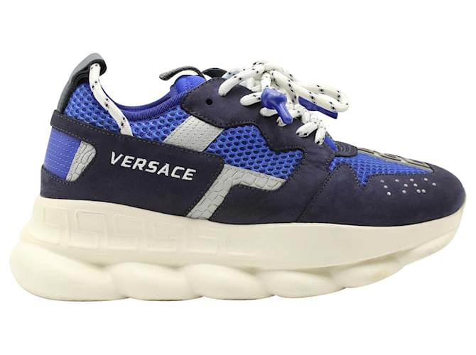 Versace Chain Reaction 2 Sneakers in Blue Suede and Mesh Leather  ref.1014818
