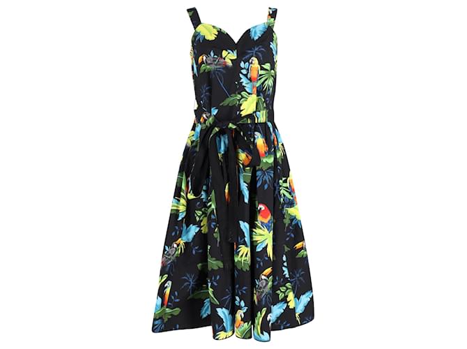 Marc Jacobs Parrot-Print Sleeveless Sweetheart Neckline Midi Dress in Multicolor Cotton Multiple colors  ref.1014833