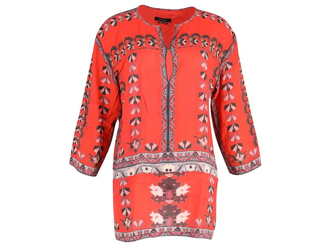 Isabel Marant Printed Long Top in Red Modal Cellulose fibre  ref.1014835