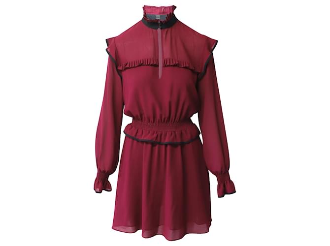 Pinko Pleated High Collar Dress in Burgundy Polyester Purple  ref.1014840