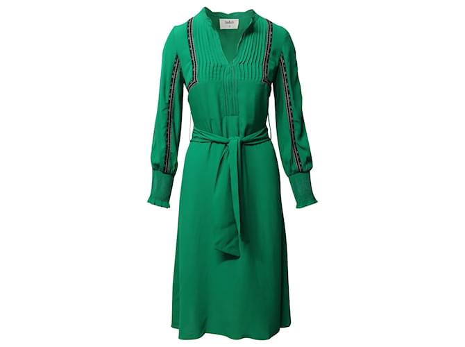 Ba&Sh Pleated Long Sleeve Midi Dress in Green Viscose Cellulose fibre  ref.1014893