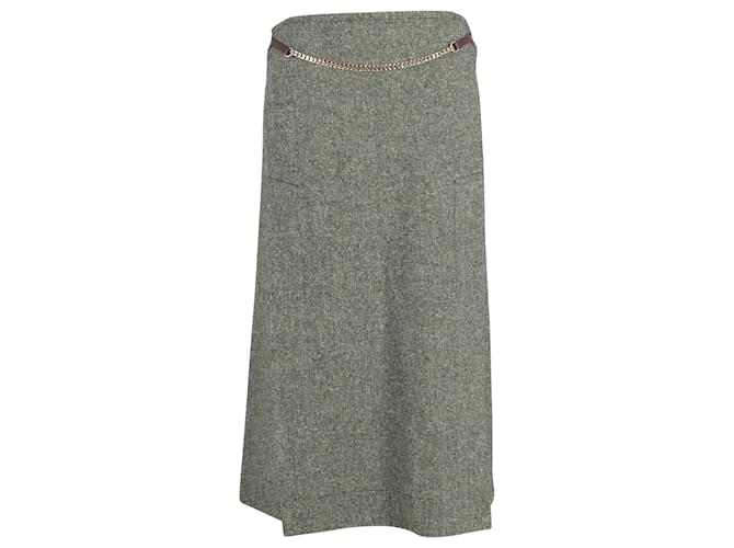 Victoria Beckham Waist Chain Midi Skirt in Olive Silk Green Olive green  ref.1014915