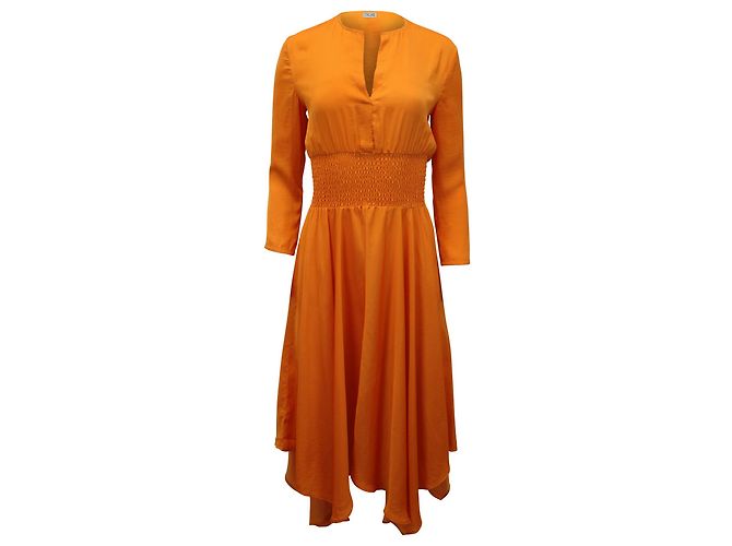 Maje Imprimee Asymmetrisches Midikleid aus orangefarbenem Polyester