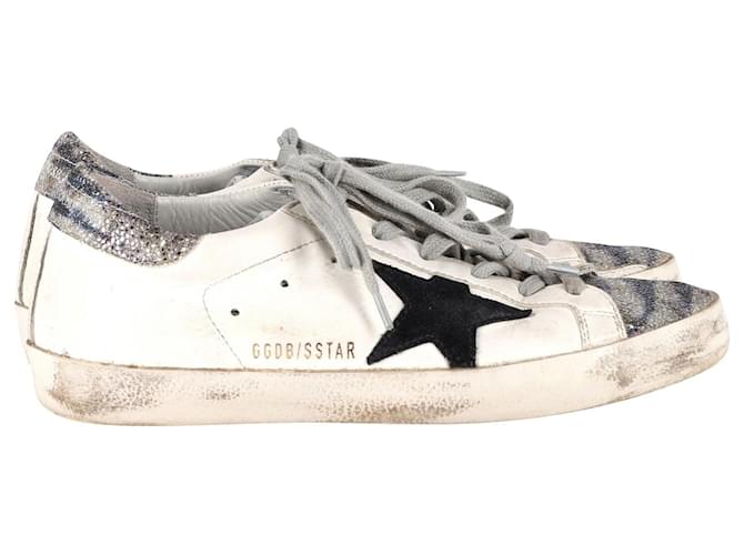 Golden Goose Glitter-Toe Superstar Sneakers in White Leather  ref.1014926