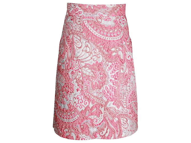Dolce & Gabbana Metallic-Jacquard-Brokat-Minirock aus rosa Polyester Pink  ref.1014968