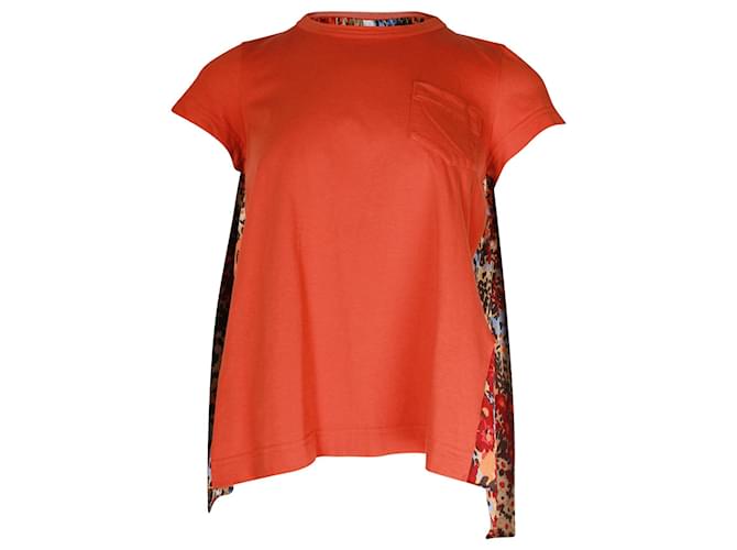Sacai Printed Flared Back T-shirt in Orange Cotton  ref.1014972