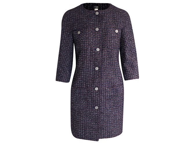 Timeless Chanel Long Evening Jacket in Multicolor Polyester Tweed Python print
