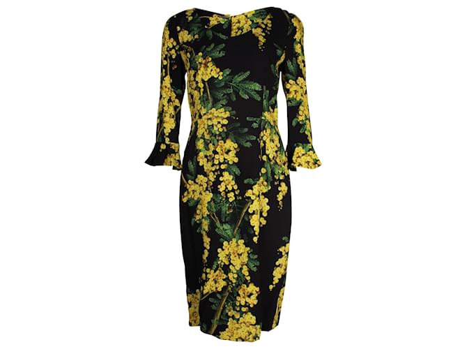 Dolce & Gabbana Acacia Print Midi Dress in Black Viscose Cellulose fibre  ref.1014977