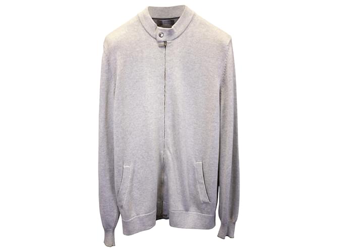 Brunello Cucinelli Knitted Zip Blouson Jacket in Grey Cotton  ref.1014980