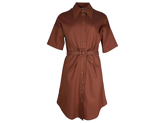 Victoria Victoria Beckham Mini-robe-chemise Ponti à logo brodé en coton marron  ref.1014982