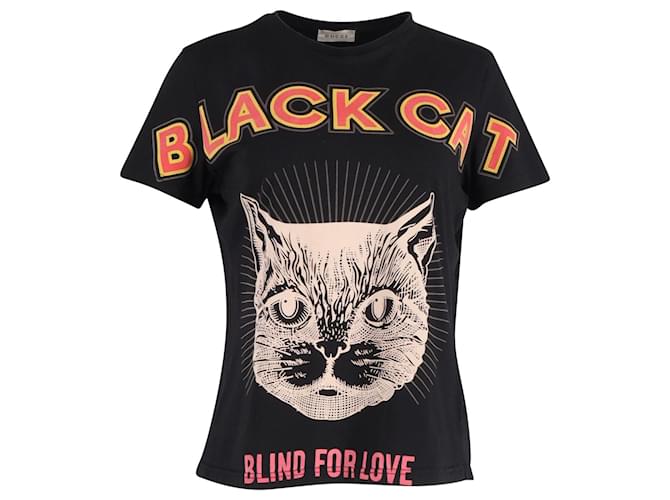 T-shirt oversize à imprimé chat Gucci en coton noir  ref.1014984