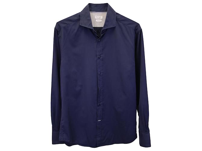 Slim-Fit-Hemd von Brunello Cucinelli aus marineblauer Baumwolle  ref.1014987