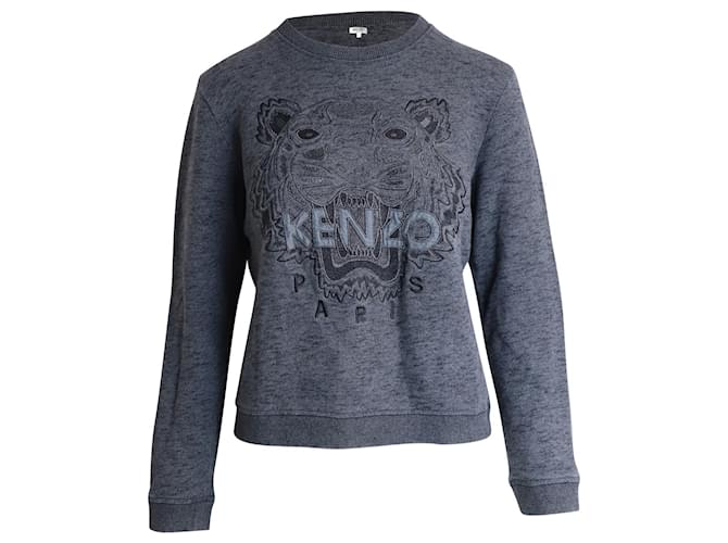 Kenzo Embroidered Tiger Melange Sweatshirt in Grey Cotton  ref.1014995