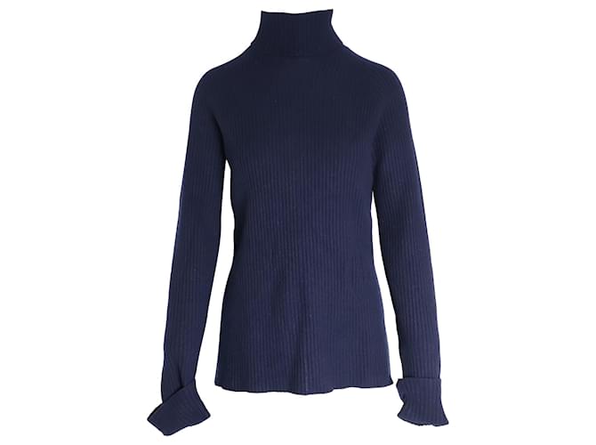 Chloé Chloe Rollkragen-Rippstrickpullover aus marineblauer Schurwolle  ref.1015024