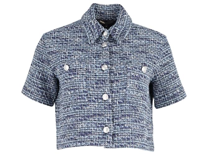 Camisa Maje Colly de tweed jaspeado de manga corta en algodón azul  ref.1015032