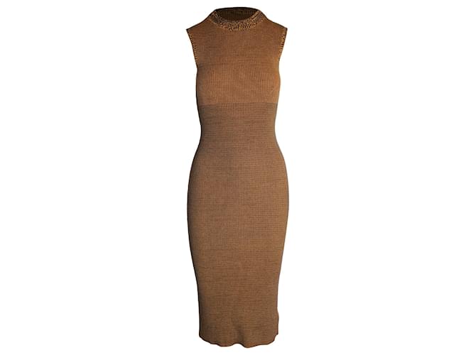 Vestido midi sin mangas con cuello redondo Victoria Beckham en algodón marrón Castaño  ref.1015077