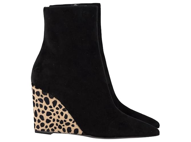 Giuseppe Zanotti Kristen Stiefeletten mit Leopardenabsatz aus schwarzem Wildleder Schweden  ref.1015096