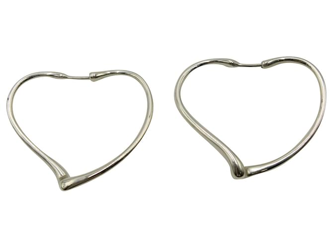 Pendientes de aro con corazón abierto Tiffany & Co Elsa Peretti en metal plateado Plata Metálico Plata  ref.1015098