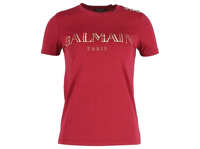 Balmain Metallic Logo Print T-shirt in Red Cotton  ref.1015151