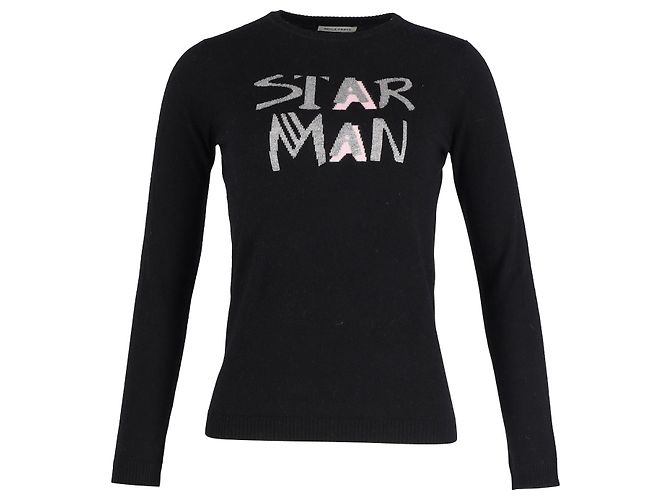 Maglione Metallico Uomo Bella Freud Star in Misto Lana Riciclata Nera Nero