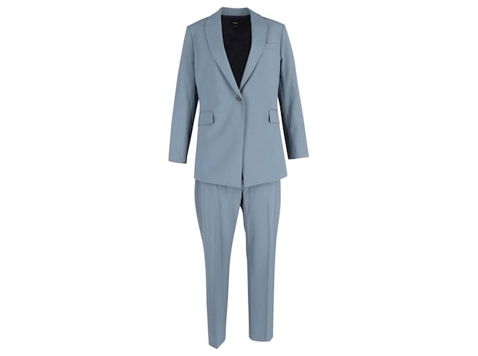 Theory Single-Breasted Blazer and Cropped Pants in Blue Wool  ref.1015158