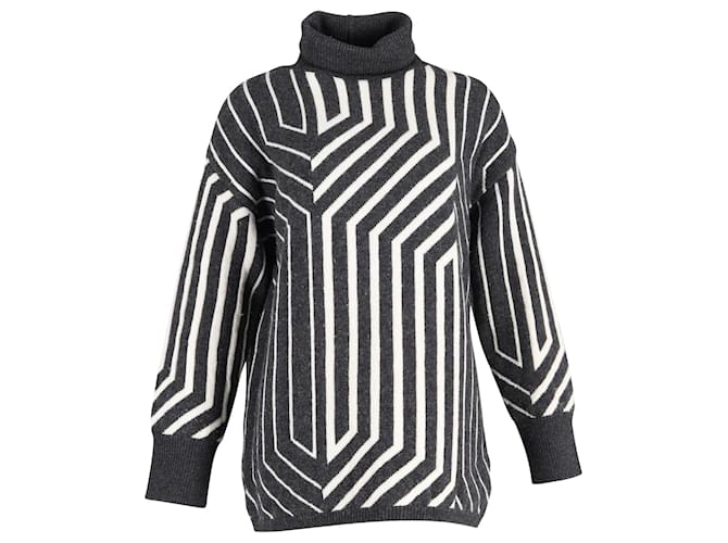 Joseph Jacquard-Knit Turtleneck Sweater in Grey Merino Wool  ref.1015166