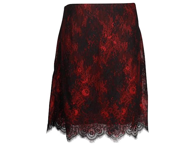 Alexander Mcqueen Alexan­der Mc­Queen Lace Pencil Skirt in Red Nylon  ref.1015174