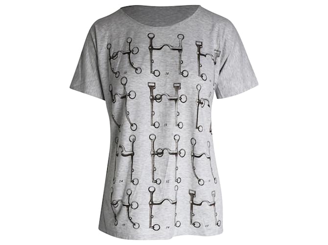 T-shirt stampata Hermès in cotone grigio  ref.1015189