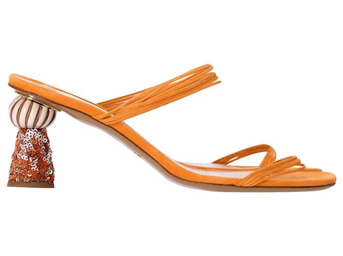 Jacquemus Les Mules Vallena Sandals In Orange Suede  ref.1015195