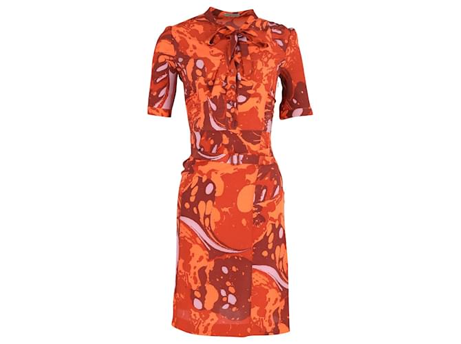 Bottega Veneta – Knielanges Kleid mit abstraktem Print und Bindekragen aus mehrfarbiger Seide  ref.1015207