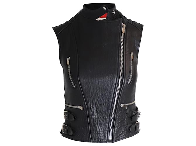 Céline Celine Sleeveless Cropped Biker Jacket in Black Leather  ref.1015214