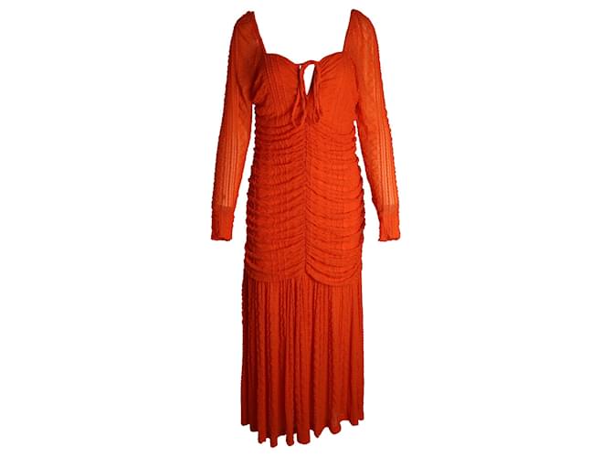 Ganni Textured Ruched Jersey Midi Dress in Orange Polyamide  ref.1015219