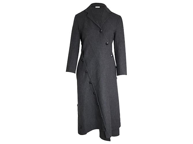 Céline Celine Asymmetric Button-Detailed Coat in Grey Wool  ref.1015226