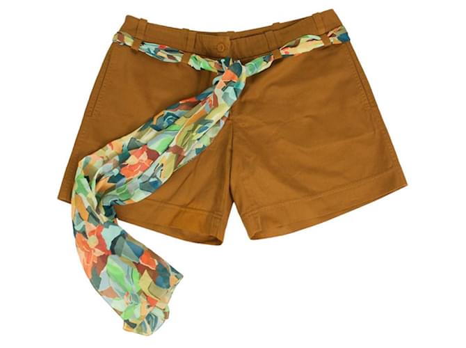 Missoni Brown Cotton w. Multicolor  Silk Foulard Belt Shorts Trousers Pants 44  ref.1015321