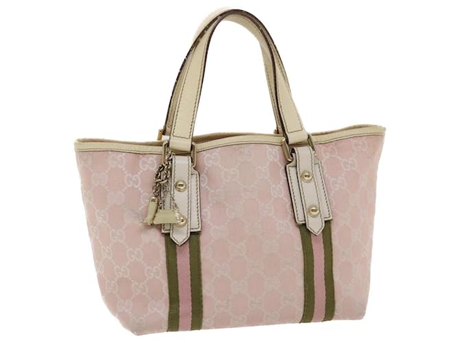 GUCCI GG Canvas Sherry Line Hand Bag Pink White Green Auth 49075 Cloth  ref.1015422