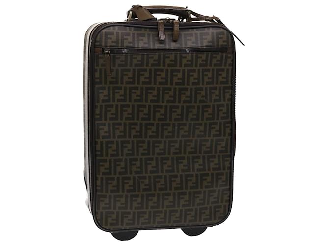 FENDI Zucca Canvas Suitcase PVC Leather Brown Black Auth yk7848b  ref.1015492