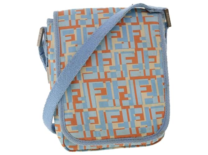 FENDI Zucca Canvas Shoulder Bag Nylon White Light Blue Orange Auth 49111  ref.1015515