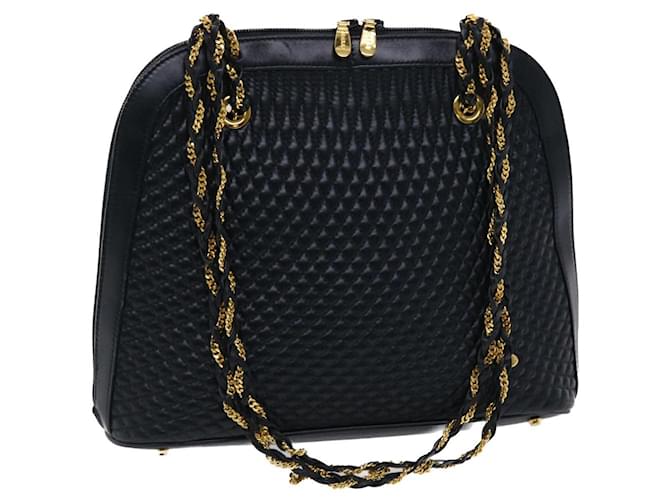 BALLY Quilted Chain Shoulder Bag Leather Navy Auth am4798 Navy blue  ref.1015518