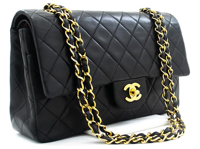 Chanel Classic Double Flap 9 Chain Shoulder Bag Black Lambskin L43