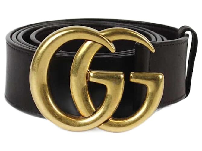 GG Marmont leather belt with shiny buckle in black leather